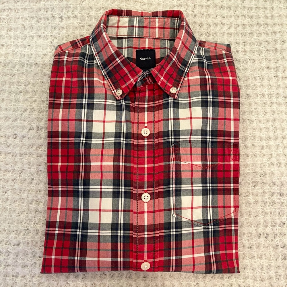GAP Boys Large Button Down Red Plaid